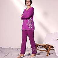 Blancheporte Pyžamo s nohavicami a potlačou roziet purpurová