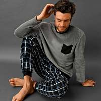 Blancheporte Pyžamo s plyšovým dotykom, úplet polar čierna/sivý melír 127/136 (3XL)