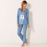 Blancheporte Pyžamo s potlačou mačiek, bavlna modrá