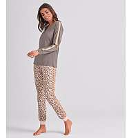 Blancheporte Pyžamo s trblietavými pruhy, leopardí vzor ružová/hnedosivá
