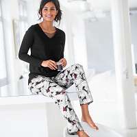 Blancheporte Pyžamo s výstrihom s čipkou a nohavicami so vzorom čierna