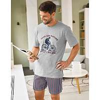 Blancheporte Pyžamo so šortkami a krátkymi rukávmi, cyklistický motív sivý melír/bordó 77/86 (S)