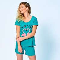 Blancheporte Pyžamo so šortkami, motív LOVE smaragdová