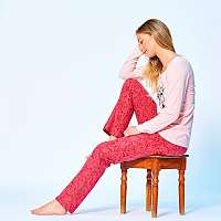 Blancheporte Pyžamo z úpletu a flanelu, potlač mačky ružová