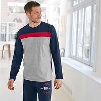 Blancheporte Pyžamové tričko s dlhými rukávmi, trojfarebné nám.modrá/sivý melír 77/86 (S)