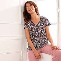 Blancheporte Pyžamové tričko s krátkymi rukávmi a potlačou kvetín bordó