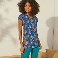 Blancheporte Pyžamové tričko s krátkymi rukávmi, s tropickou potlačou modrá/šafranová
