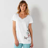 Blancheporte Pyžamové tričko s krátkymi rukávmi, stredová potlač motýľov biela