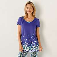 Blancheporte Pyžamové tričko s kvetinovou potlačou a krátkymi rukávmi indigo