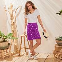 Blancheporte Rovná sukňa s potlačou kvetín, strečový úplet purpurová
