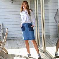Blancheporte Rozšírená džínsová sukňa s kontrastnými vreckami modrá