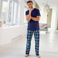 Blancheporte Súprava 2 pyžamových nohavíc, jednofarebné + kockované modrá+kocka 56/58