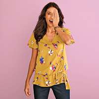 Blancheporte Tričko s prekrížením a kvetinovou potlačou medová