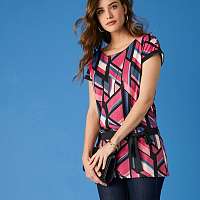 Blancheporte Tunika v grafickom dizajne, s opaskom čierna/malinová