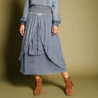 Blancheporte Volánová asymetrická sukňa modrá džínsová