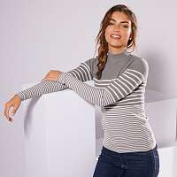 Blancheporte Vrúbkovaný dvojfarebný pulóver s dlhými rukávmi sivá/ražná